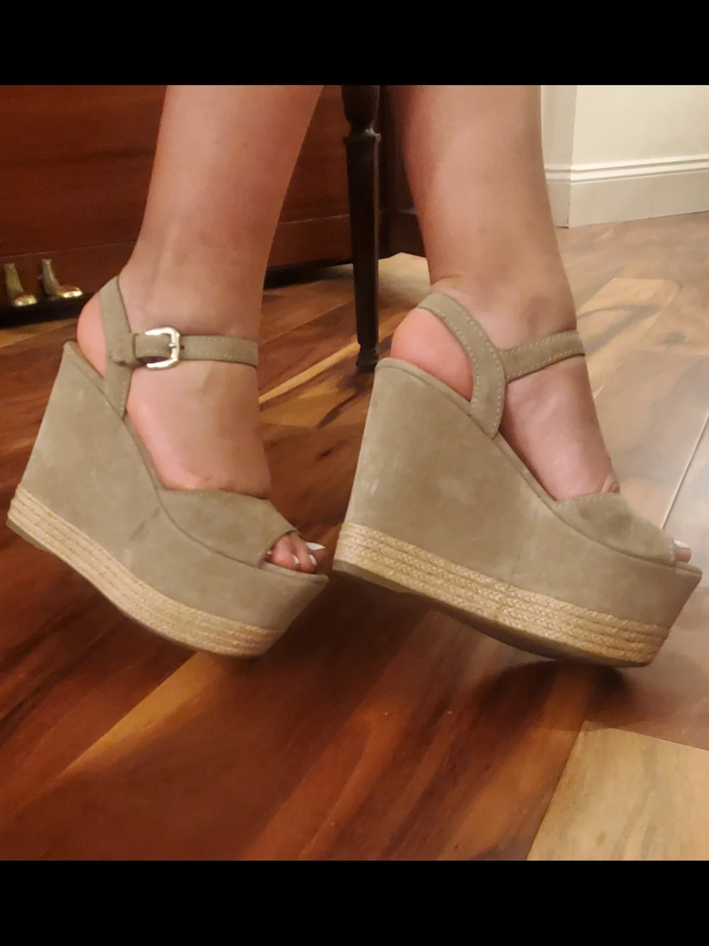 Prada Taupe Suede Platform Wedge Sandals